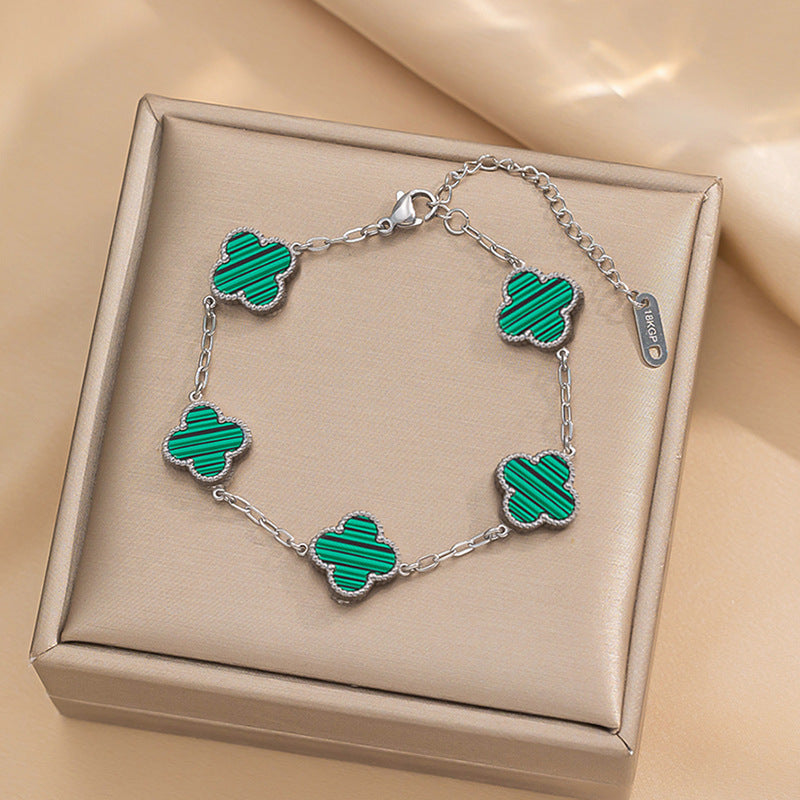 Four-leaf Clover Necklace 13MM Bracelet Stud Earrings Three-piece Set Versatile Lucky Four-leaf Clover Five-flower Bracelet Collarbone Chain Earrings