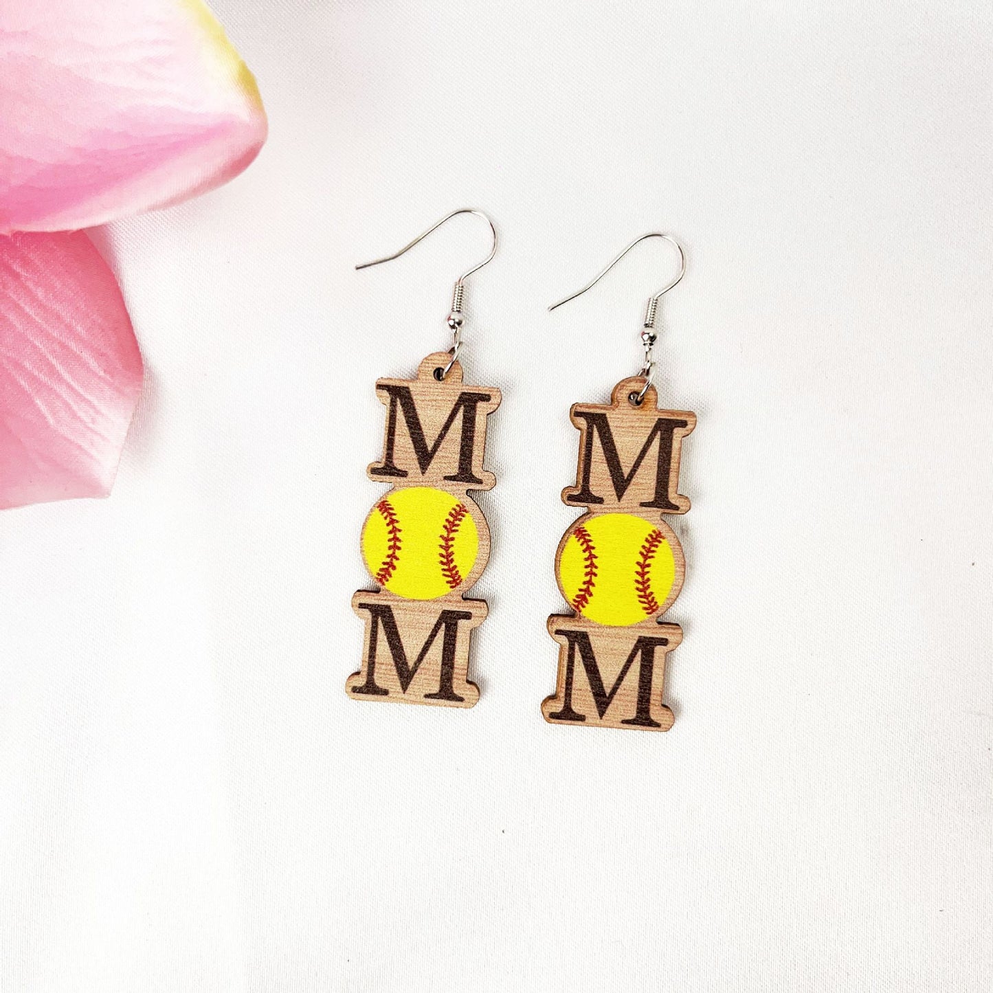 Simple Vintage Volleyball Basketball Mom Wooden Earrings Earrings Mother's Day Earrings
