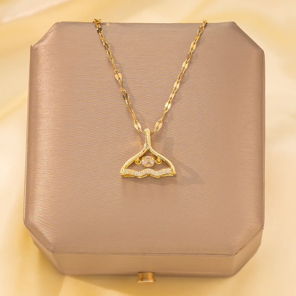 Copper Pendant Titanium Steel Necklace for Women Slightly Inlaid Zircon Pendant Girl Necklace