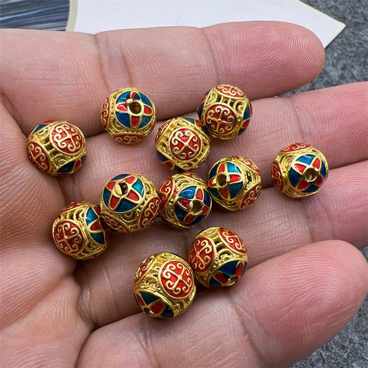 Ancient Gold Dripping Oil DIY Jewelry Accessories Loose Bead Copper Plating 18K Accessories Matte Retro Hollow Clothing Accessories