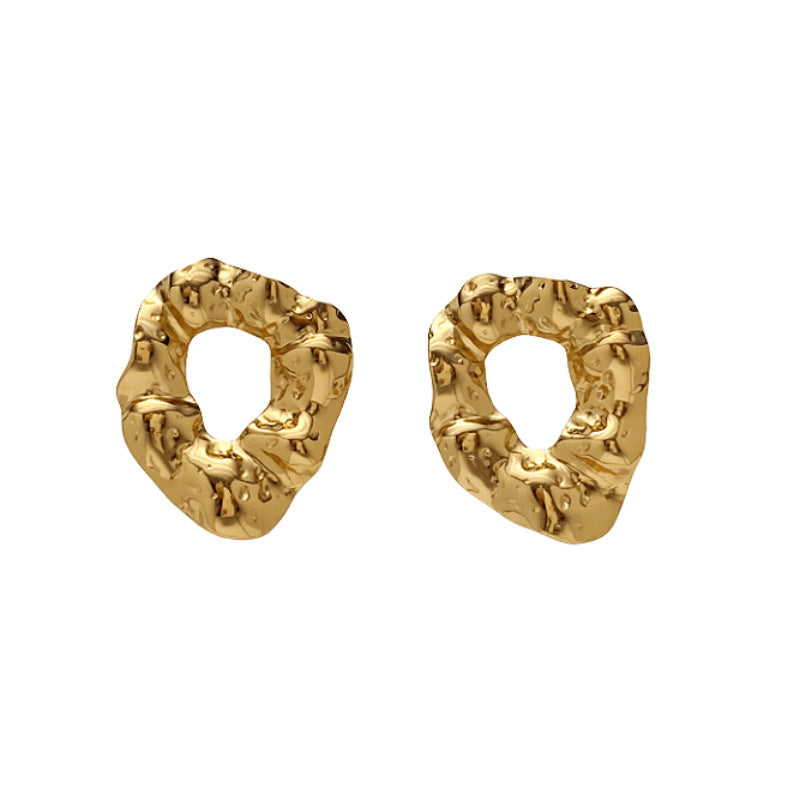 European and American Fashion Retro Stainless Steel Stud Earrings Five-leaf Hammer Pattern Large Earrings Women's Earrings