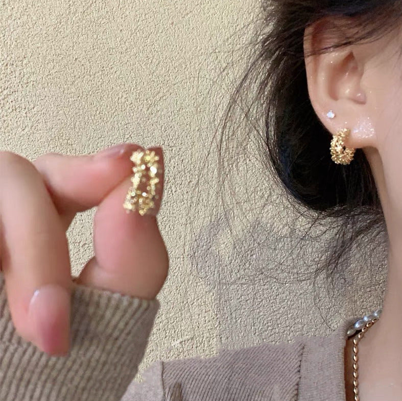 Retro Hong Kong Style Temperament Stud Earrings Female Explosion Internet Celebrity Niche High Sense Gold Earrings