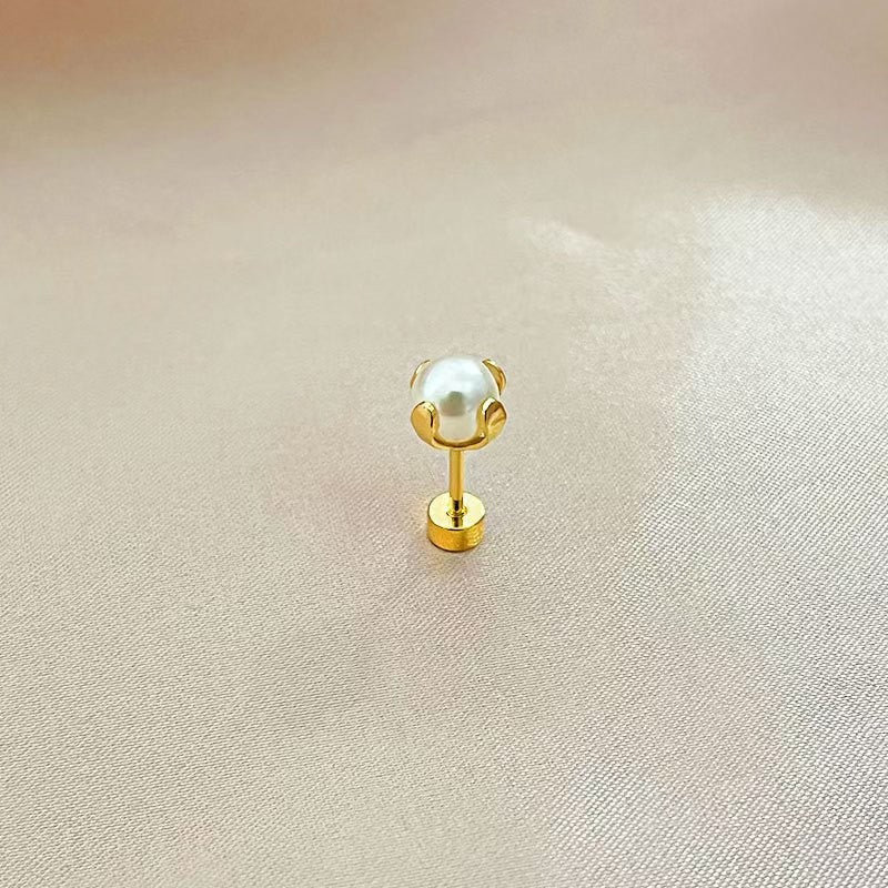 European and American Ins Wind Stainless Steel Anti-pearl Round Cake Earbone Earrings Small Ear Jewelry Wholesale