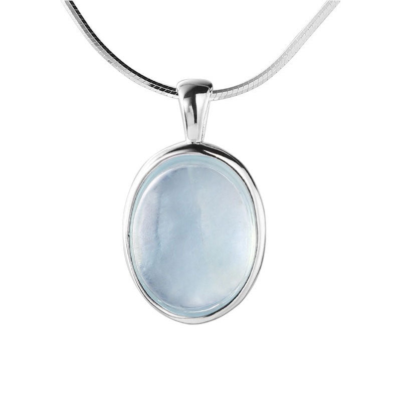 Silver-plated Natural Aquamarine Moonstone Necklace Women's High Sense Ins Wind Niche Versatile Oval Pendant Collarbone Chain