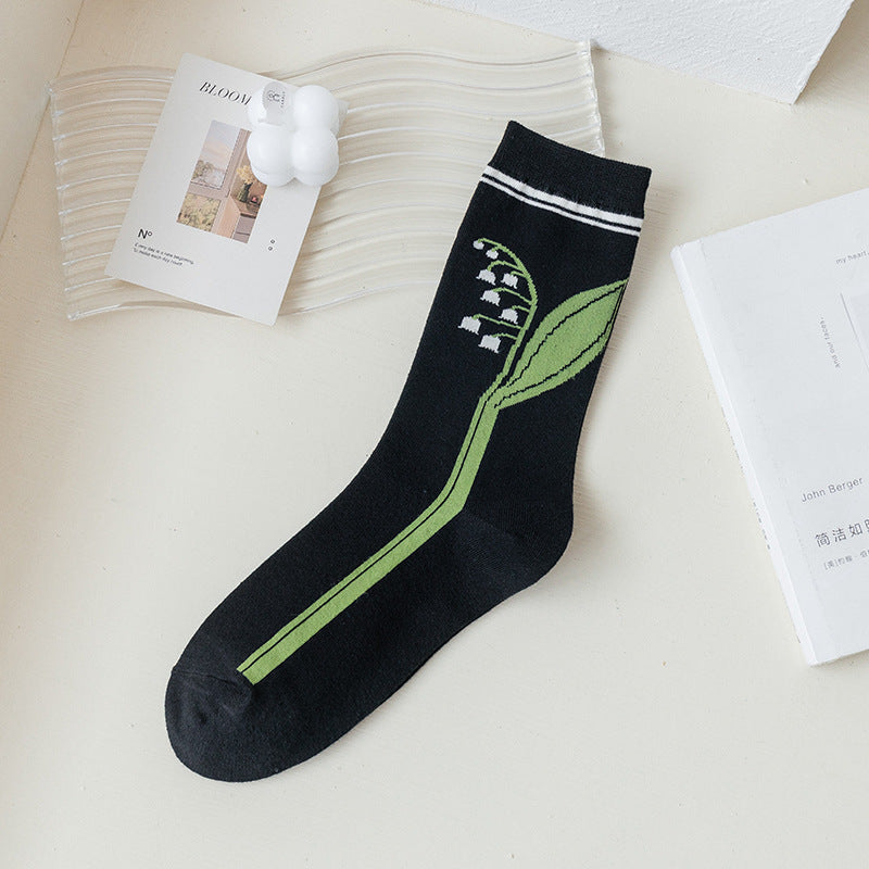 Socks Women's Pure Cotton Spring and Autumn Tube Three-dimensional Flower Cotton Socks Small Flower Japanese Trend Internet Celebrity Casual Women's Socks Wholesale