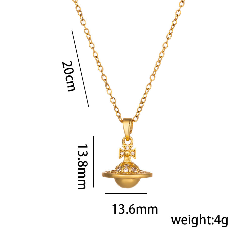 New Gold Diamond-encrusted Mini Planet Titanium Steel Necklace Does Not Fade Girls Versatile Light Luxury Niche Versatile Accessories