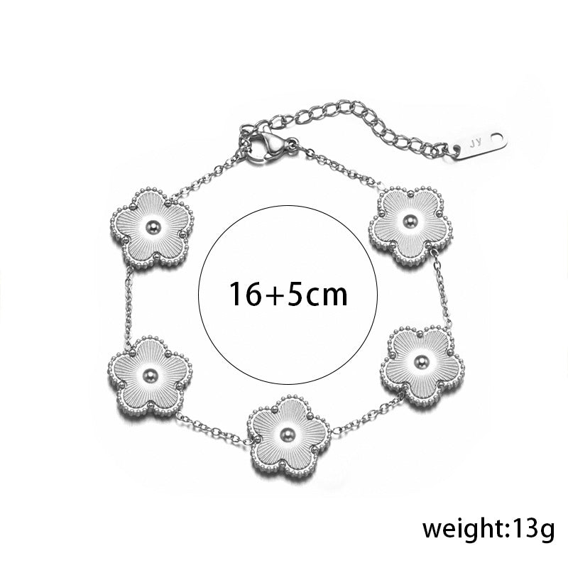 Simple Temperament Five-leaf Flower Jewelry Set, Four-leaf Clover Laser, Titanium Steel Plum Blossom Fashion Versatile Internet Celebrity Tide Jewelry
