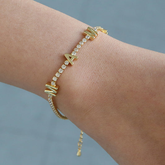 18k Brass Mama Tennis Zircon Chain Adjustable Bracelet Is Suitable for Mother's Day Gifting