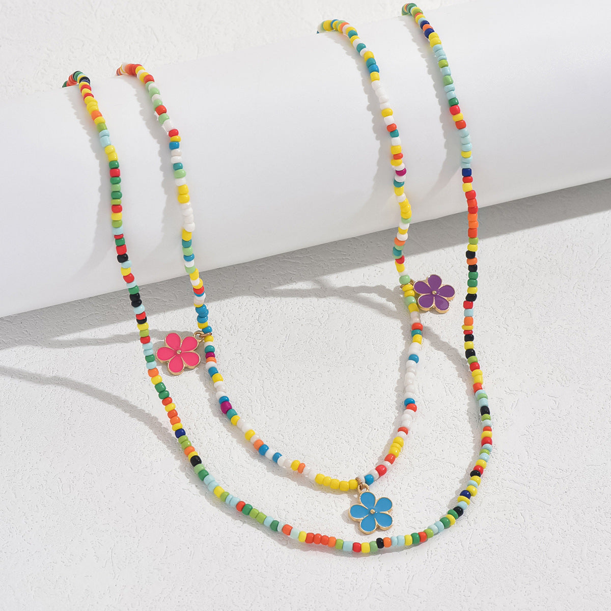 European and American Jewelry Summer Versatile Small Flower Rice Bead Anklet Creative Bracelet Multi-purpose Beach Trend Two-piece Set