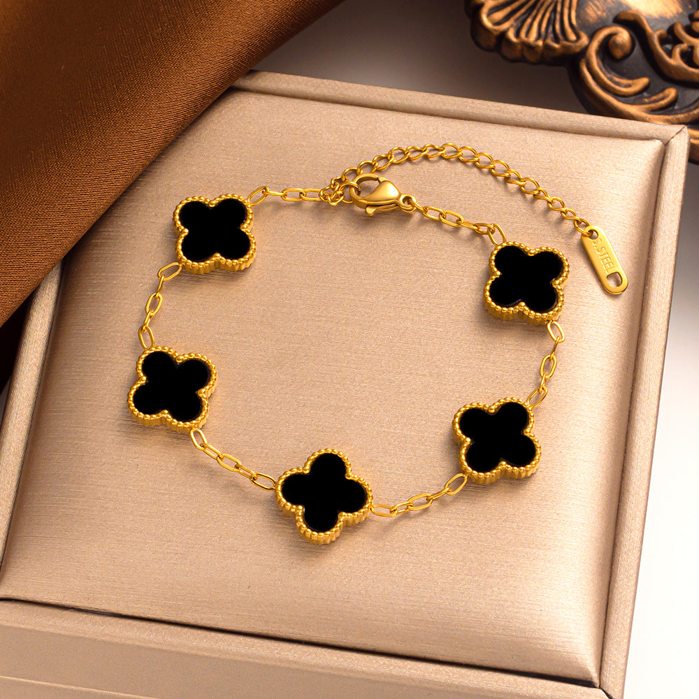 Four-leaf Clover Necklace 13MM Bracelet Stud Earrings Three-piece Set Versatile Lucky Four-leaf Clover Five-flower Bracelet Collarbone Chain Earrings
