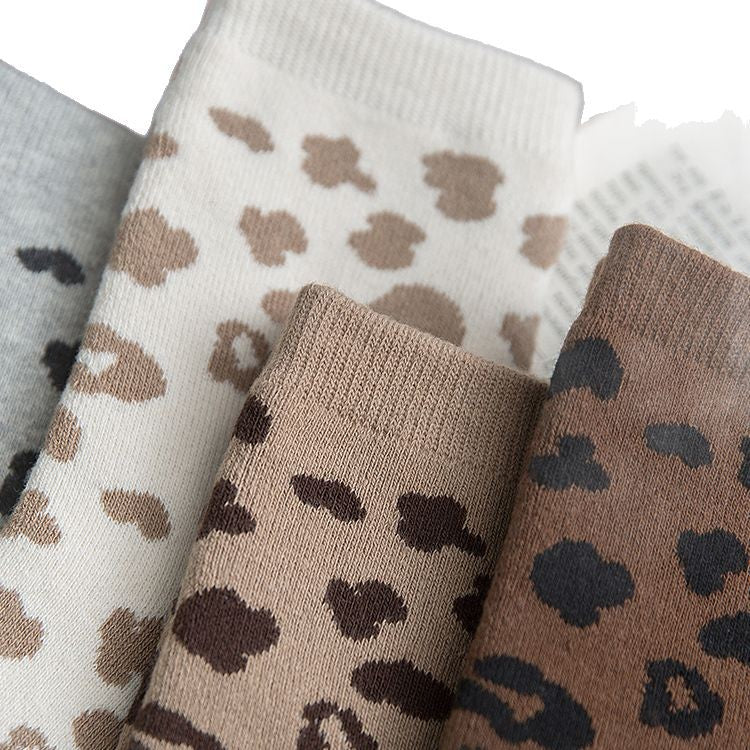 Socks Women's Korean Version Trendy Socks Spotted Leopard Print Women's Terry Socks Cotton Medium Tube Hair Pulling Thickened Warm Women's Socks Wholesale