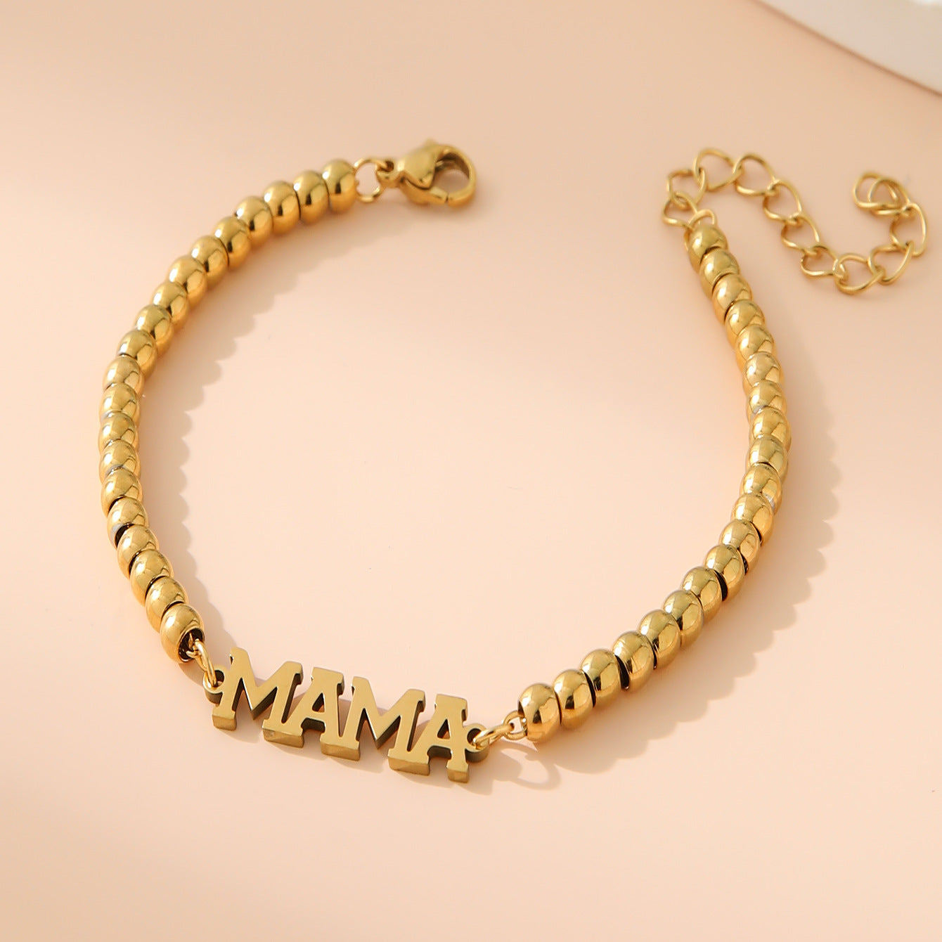 New Simple Stainless Steel Plated 18K Gold 4MM Bead Mother Bracelet Women's Mother's Day Gift Jewelry