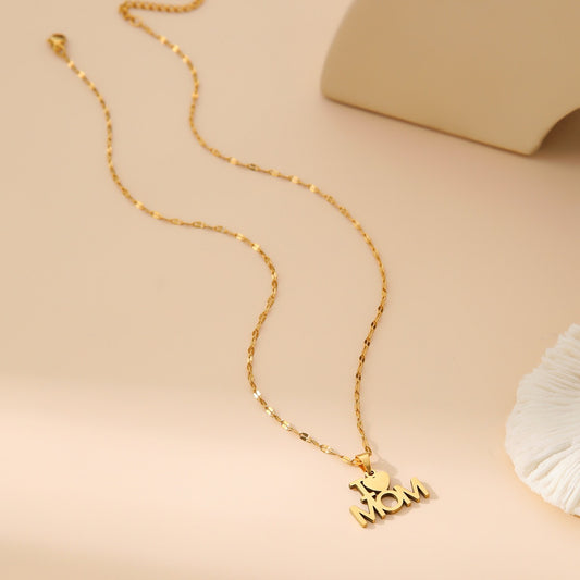 European and American New Stainless Steel I LOVE MOM Lip Chain Necklace Mother's Day Gift Women's Jewelry