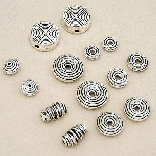 Thailand Chiang Mai Yinzang Silver Alloy Jewelry Striped Circle Spacer DIY Crystal Bracelet Jewelry Accessories Loose Beads