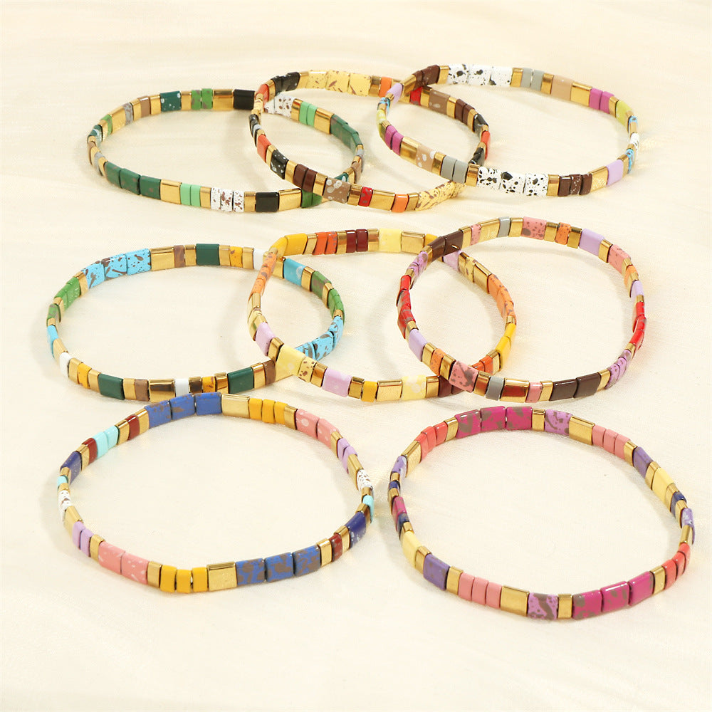 Stylish Retro Pull-up Beaded Bracelet, Simple Bohemian Hand-woven Elastic Bracelet for Women