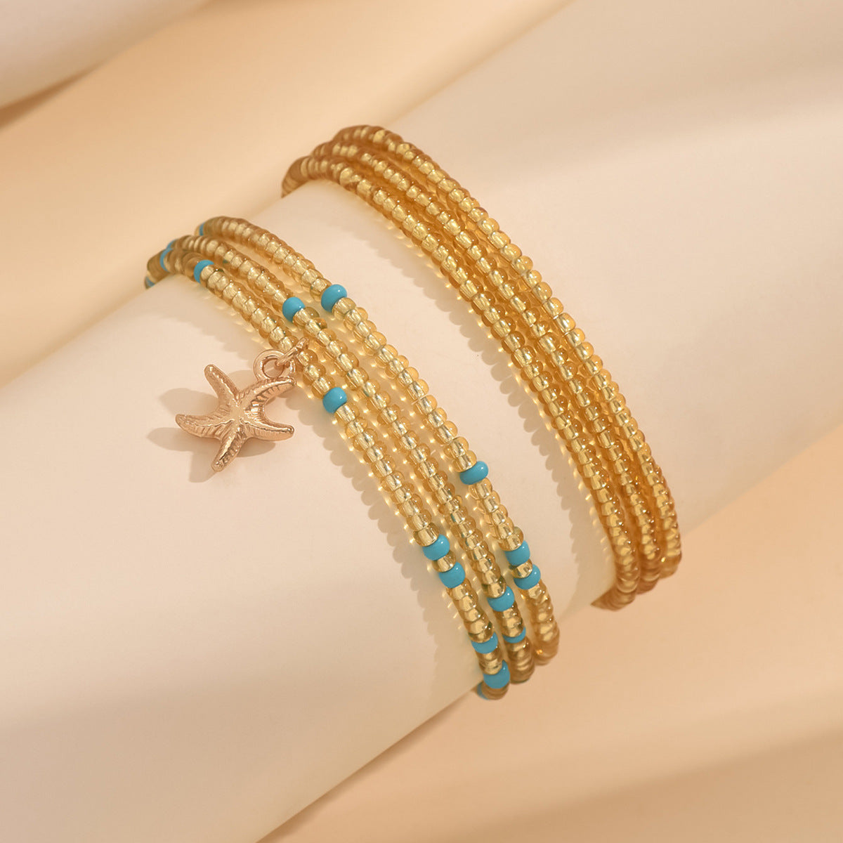 European and American Jewelry Summer Versatile Starfish Rice Bead Anklet Creative Bracelet Multi-purpose Beach Trend Two-piece Set