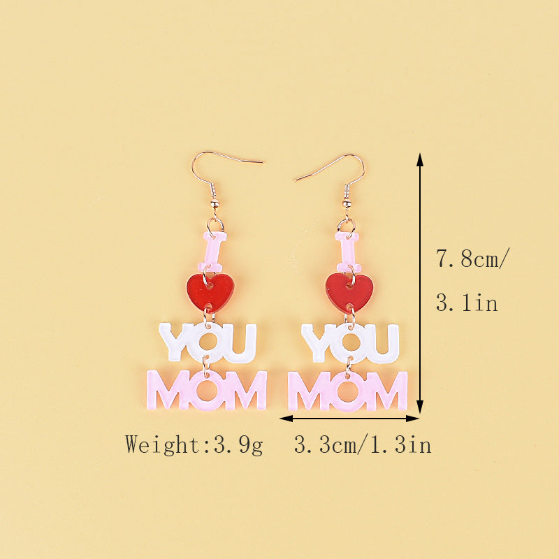 New Mother's Day Earrings Mom Pink Red Love Peach Heart Love Earrings Birthday Gift Party