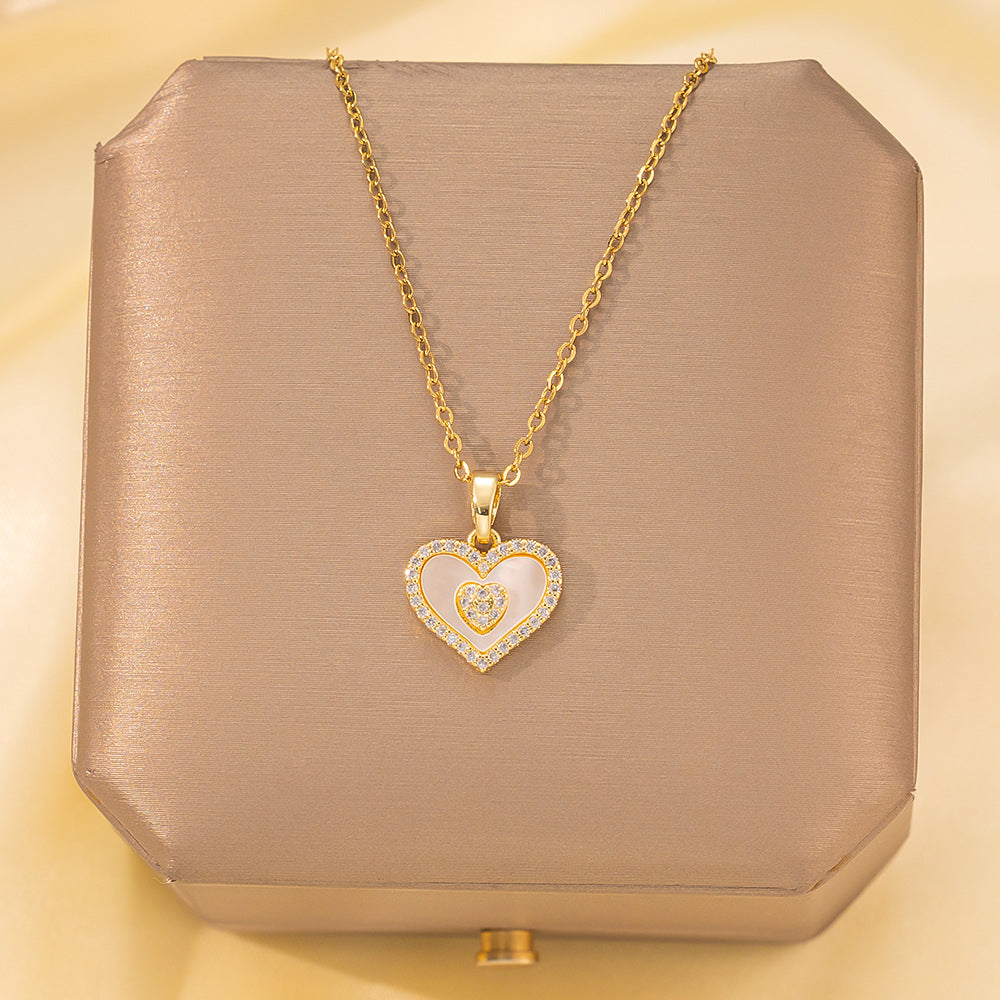 Copper Pendant Titanium Steel Necklace for Women Slightly Inlaid Zircon Pendant Girl Necklace