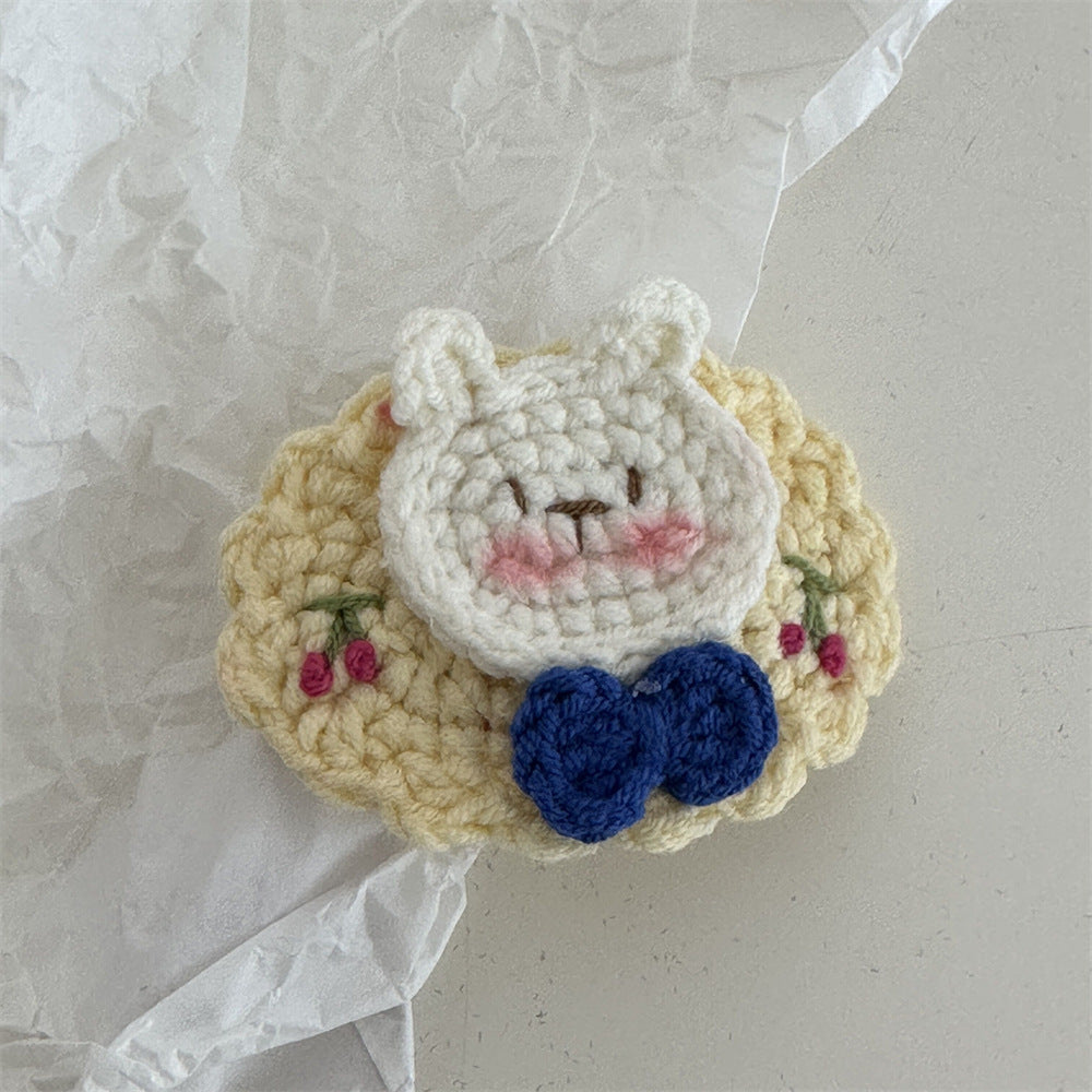 Crochet Handmade Wool Embroidery Fresh and Cute Sweet Colored Flower Hairpin Side Bangs BB Clip Hair Accessories