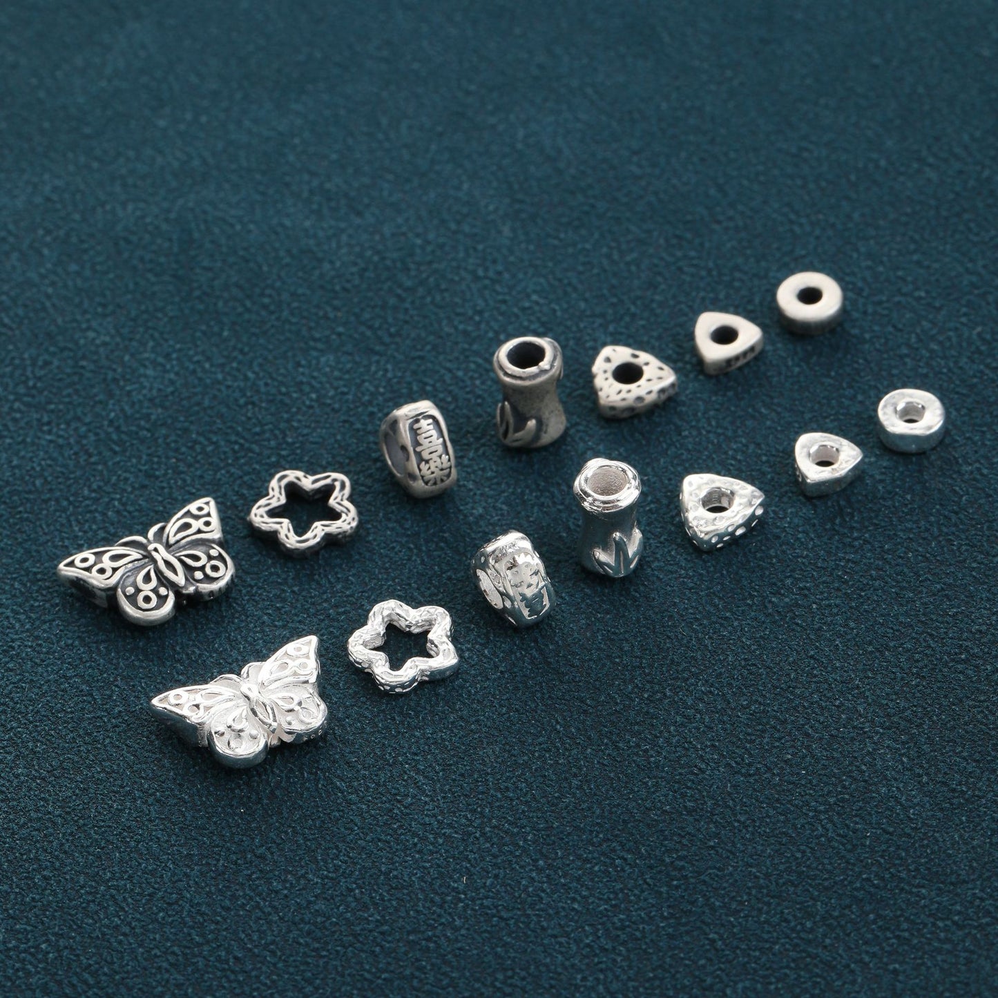 Foot Silver 999 Butterfly Bead Spacer Triangular Broken Silver Spacer Bamboo Bucket Bead Node High Rise Round Tube DIY Jewelry Accessories