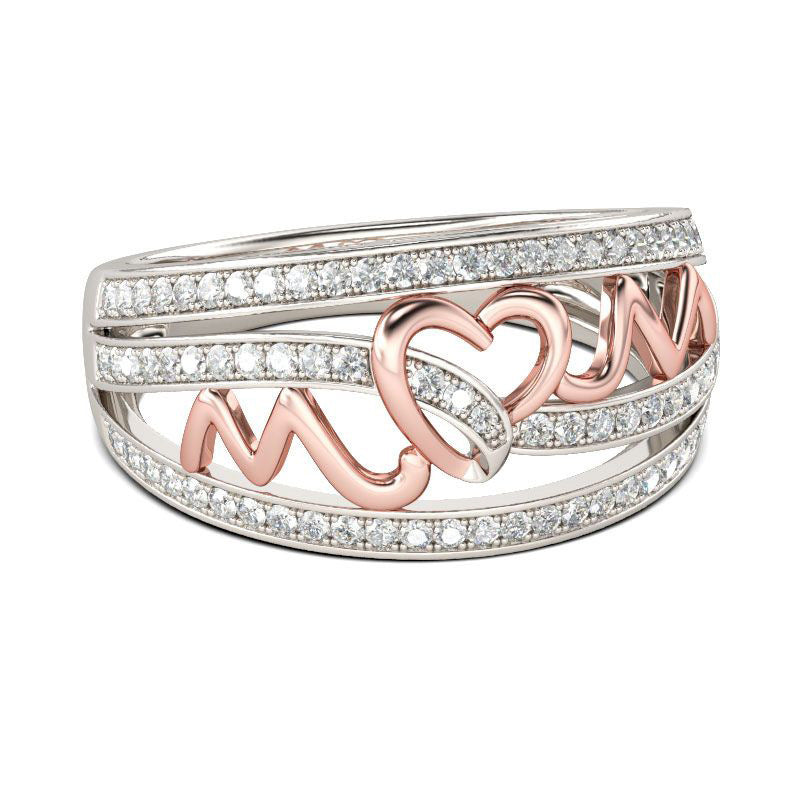 LOVE MOM Diamond Ring Simple Fashion Rose Gold Letter Ring Mother's Day Gift