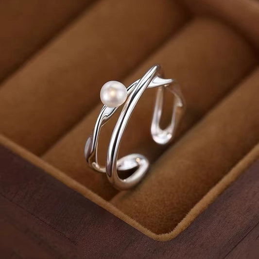 925 Silver-plated Natural Pearl Ring Light Luxury Niche Design Index Finger Ring High-end Open Ring for Women