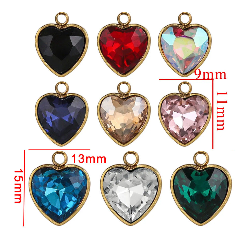Stainless Steel Love Glass Pendant 18K Vacuum Plated Gold Pendant DIY Necklace Earrings Jewelry Accessories