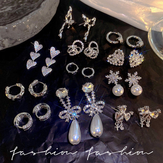 925 Silver Needle Pearl Zircon Earrings Women's High-end Sense Niche Temperament Cold Wind Mori Earrings Ear Jewelry Wholesale