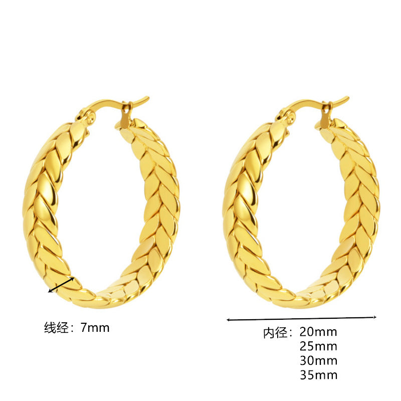 Light Luxury Wind Titanium Steel Woven Circle Earrings Star with The Same Wheat Stud Earrings
