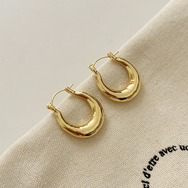 Retro Hong Kong Style Temperament Stud Earrings Female Explosion Internet Celebrity Niche High Sense Gold Earrings