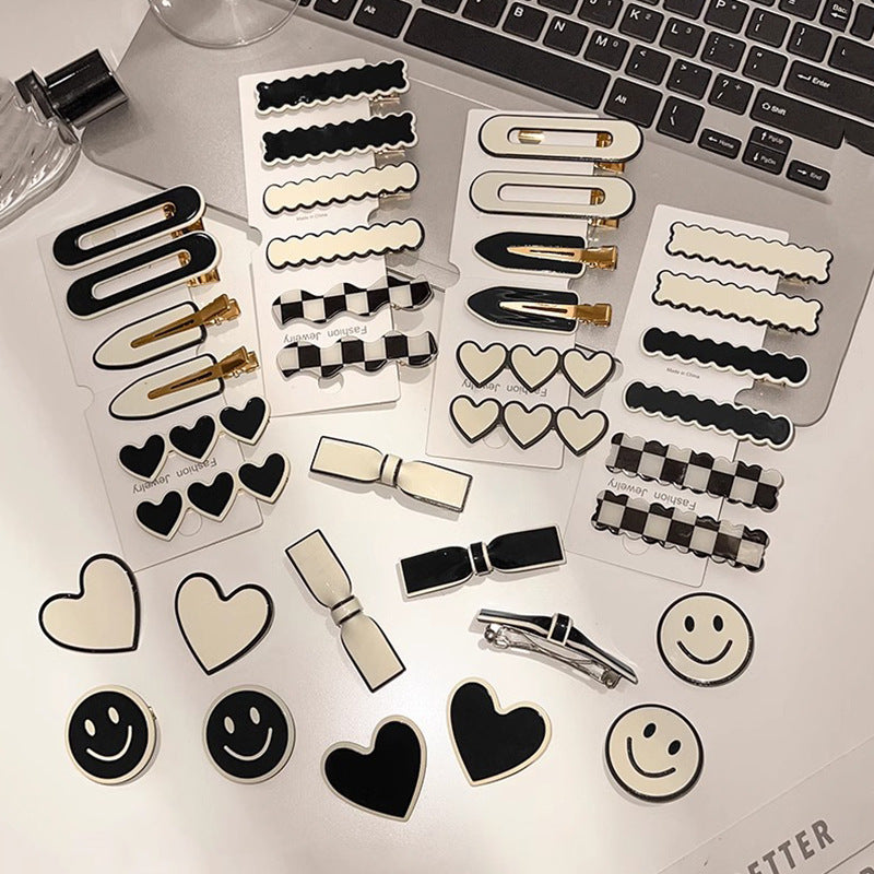 Black and White Checkerboard Hairpin Seamless Hairpin Broken Hair Bangs Side Clip Female Korean Duck Bill Clip One-word Clip