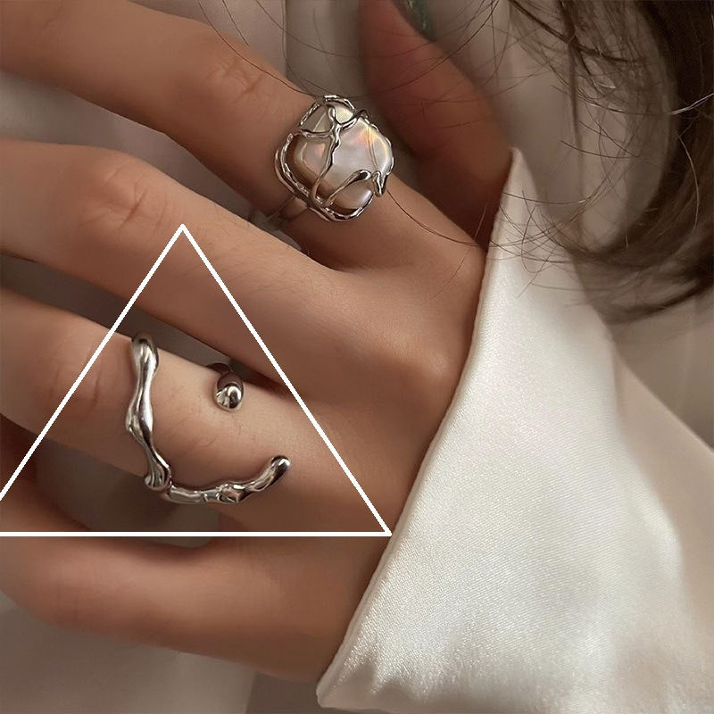 Korean Version of S925 Sterling Silver Niche Design Irregular Simple Plain Ring Female Stacking Wearing Hipster Ring Cold Wind