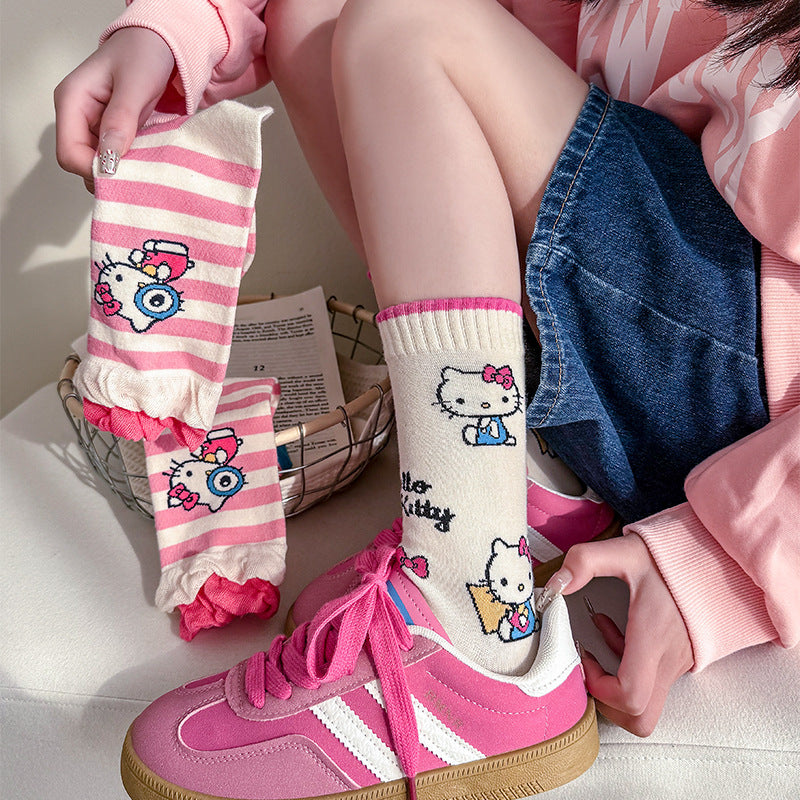 Cute Socks Women's Medium Tube Socks Cotton Socks Spring and Autumn Stockings Personality Ins Trendy Socks Internet Celebrity Design Sense Korean Stripes