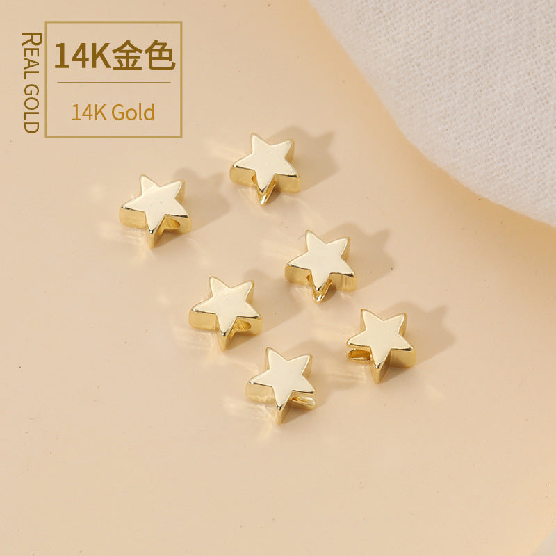 Copper-plated Real Gold 14K Gold-wrapped Pentagram Bead Spacer Small Star Through-hole Loose Bead DIY Handmade String Jewelry Earrings Material
