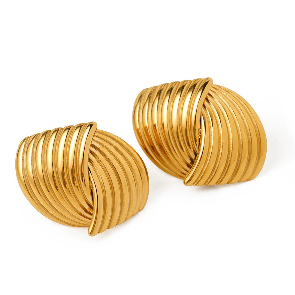 Stylish and Simple Texture Staggered Design Sense French Niche Earrings European and American Personality Geometric Cross Earrings