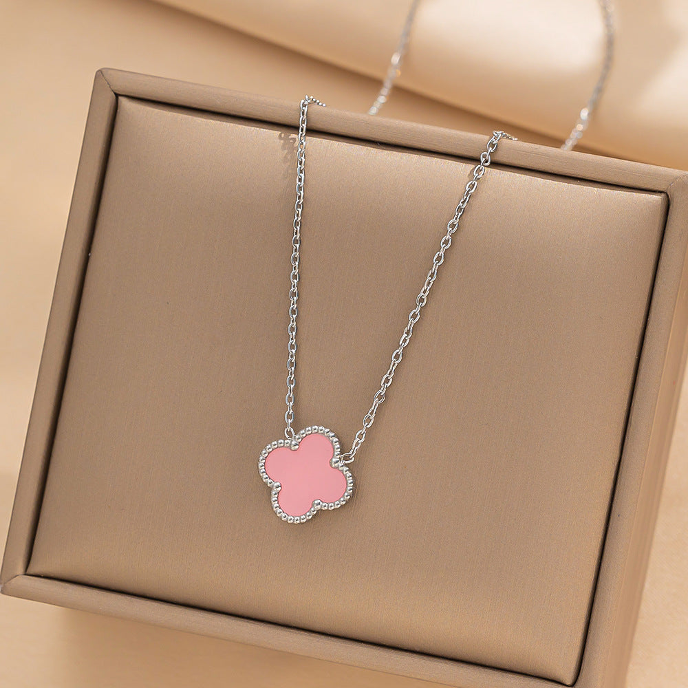 Four-leaf Clover Necklace 13MM Bracelet Stud Earrings Three-piece Set Versatile Lucky Four-leaf Clover Five-flower Bracelet Collarbone Chain Earrings