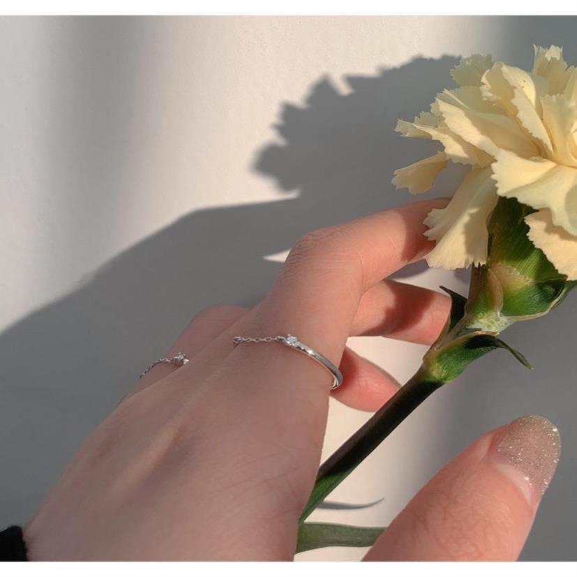 S925 Silver Single Diamond Chain Ring Korean Version Student Small Design High Sense Fresh Ins Cold Wind Female Ring