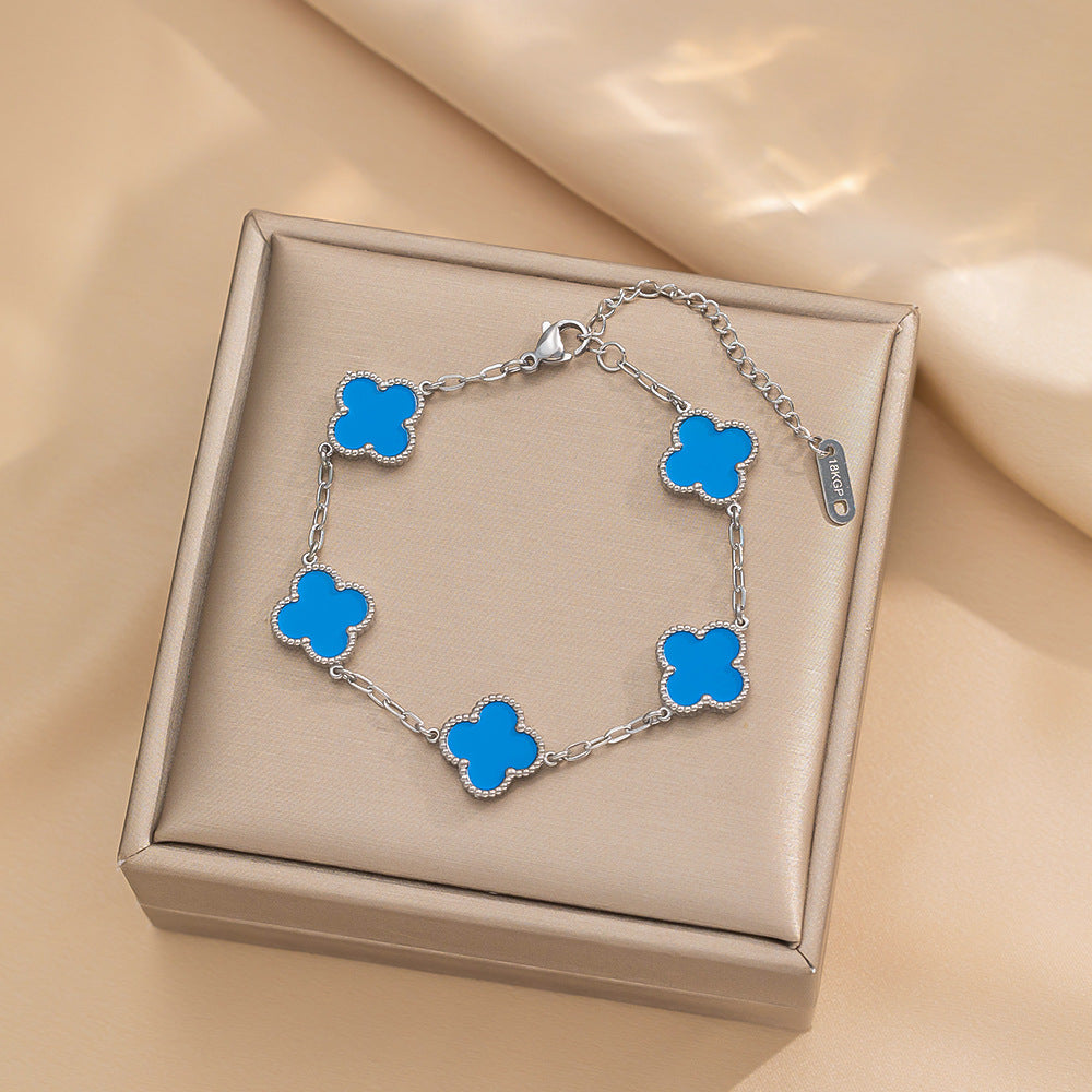 Four-leaf Clover Necklace 13MM Bracelet Stud Earrings Three-piece Set Versatile Lucky Four-leaf Clover Five-flower Bracelet Collarbone Chain Earrings