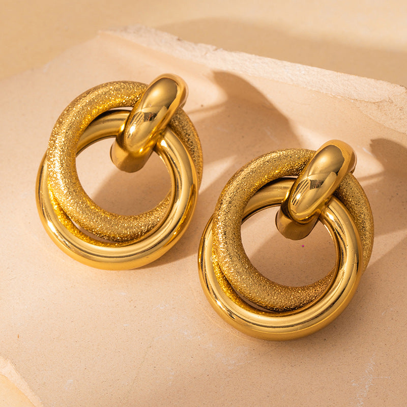 Exaggerated Titanium Steel Round Earrings Gold 18K Gold Light Luxury Earrings Fashion High Sense Love Earrings