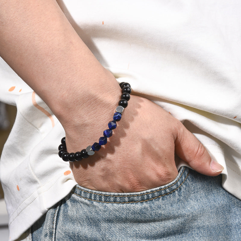Stainless Steel Chain Copper Beads European and American Men's Bracelet Agate Crystal Tiger's Eye Beaded Jewelry Factory