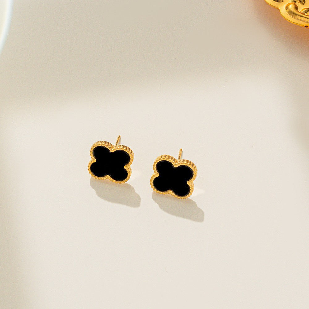 Titanium Steel Four-leaf Clover Five-flower Double-sided Fritillary Necklace 18K Real Gold Electroplating Non-fading Light Luxury High-sense Collarbone Chain