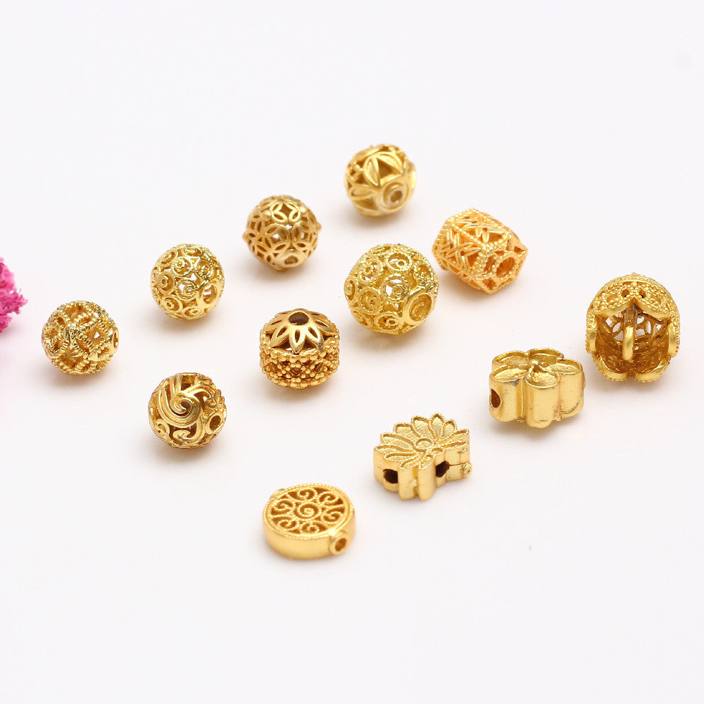 Ancient Gold Beads Loose Beads Sand Gold Transfer Beads DIY Bracelet Accessories Bracelet Beads, Hollow Accessories Beads
