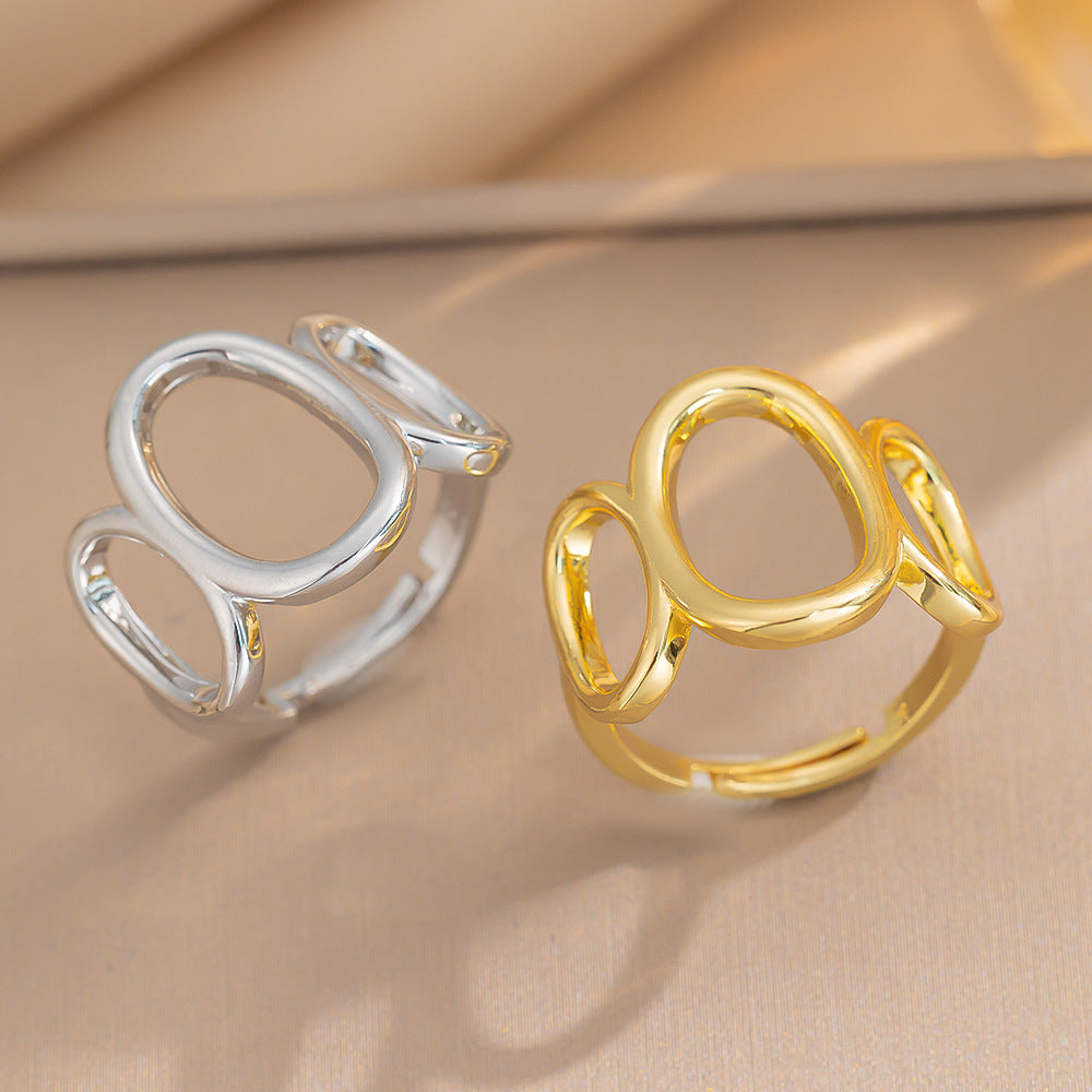 New Stainless Steel Ring European and American Fashion Minimalist Temperament Geometric Hollow Opening Jewelry Ring