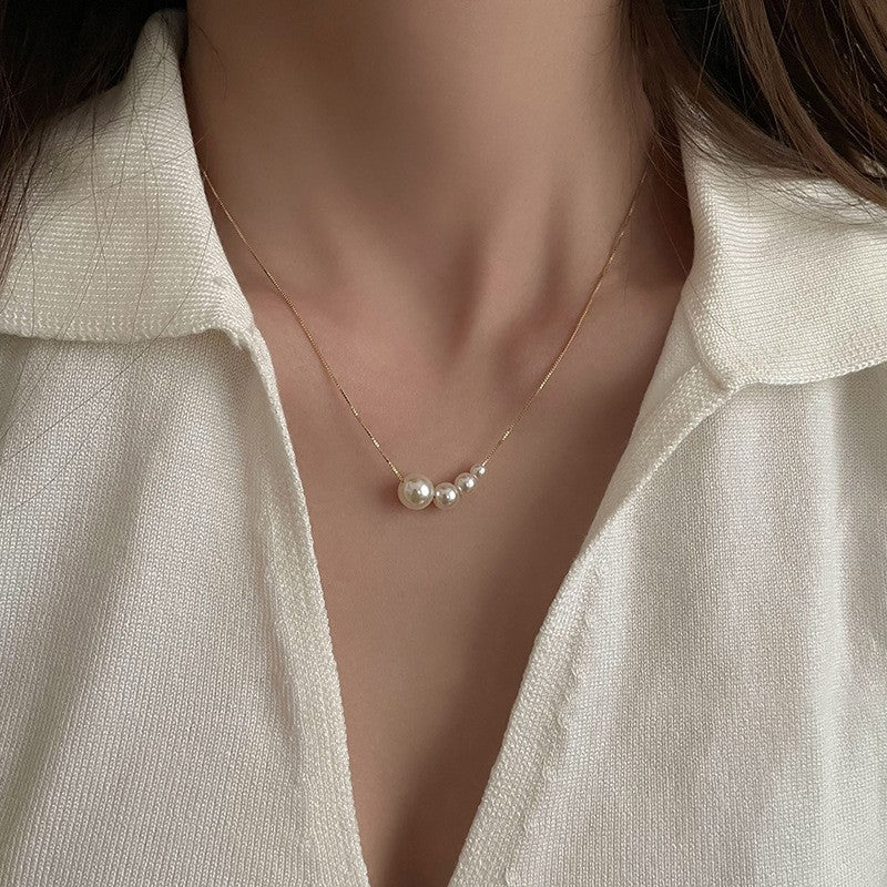 925 Silver Luck Pearl Necklace Female Butterfly Cold Light Luxury Flash Diamond Ins Wind Niche Collarbone Chain