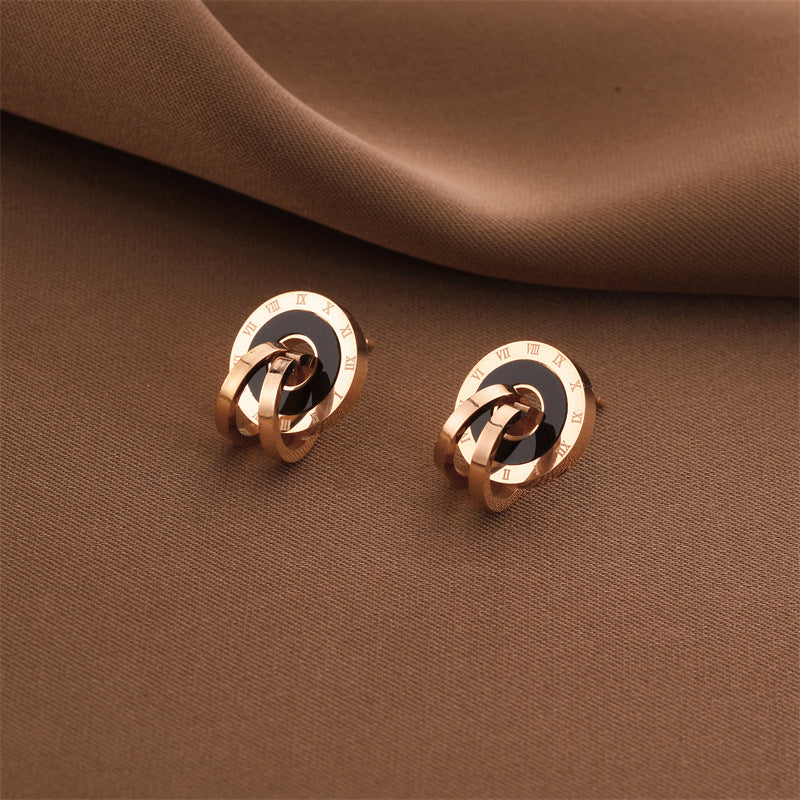 Fashion Titanium Steel Does Not Fade Short Ear Buckle Simple Geometric Rose Gold Earrings Stud Earrings