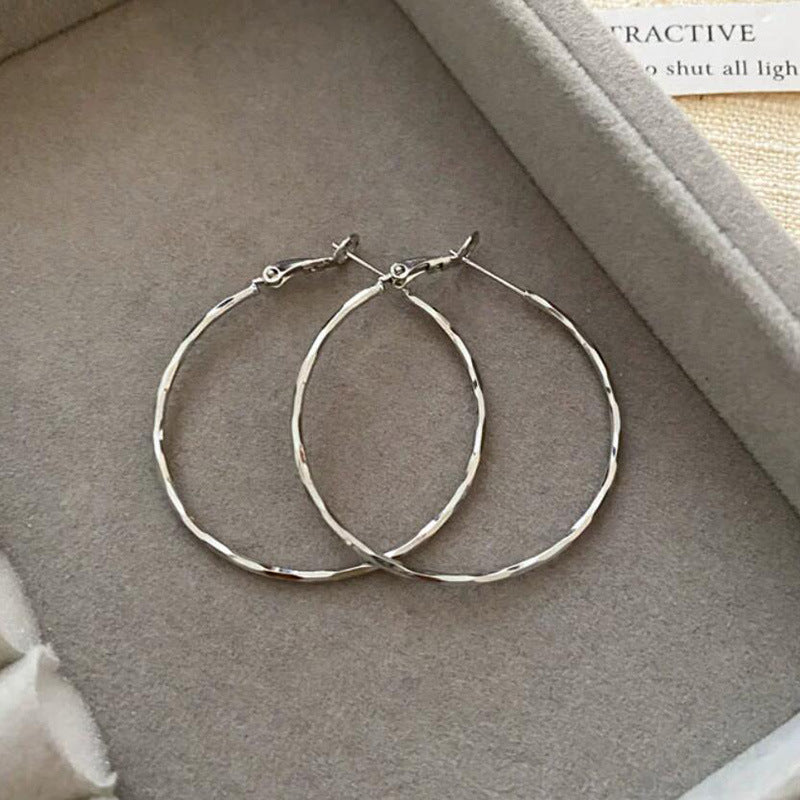 Large Circle Earrings 925 Plain Circle Personality Exaggerated Cold Wind Temperament Earrings Women