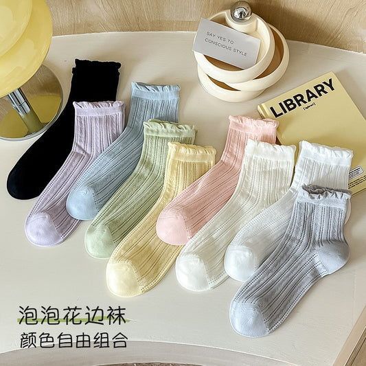 Lace Socks Children's Summer Thin Mesh Hollow Breathable Medium Tube Socks Simple Versatile Women's Socks