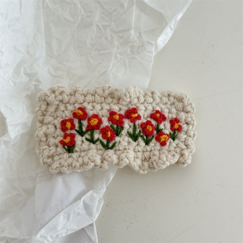 Crochet Handmade Wool Embroidery Fresh and Cute Sweet Colored Flower Hairpin Side Bangs BB Clip Hair Accessories
