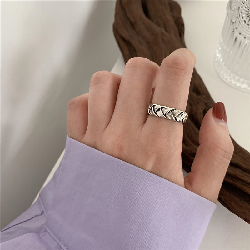 Heavy Industry Ring Female Ins Does Not Fade Fashion Personality Retro Cold Wind Niche Gemstone Open Index Finger Ring Tide