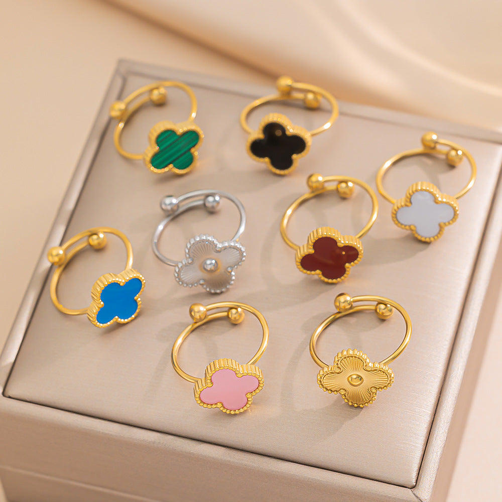 New Four-leaf Clover Titanium Steel Ring Women's Adjustable Ring Niche Small, Fresh and Compact Design Jewelry Wholesale